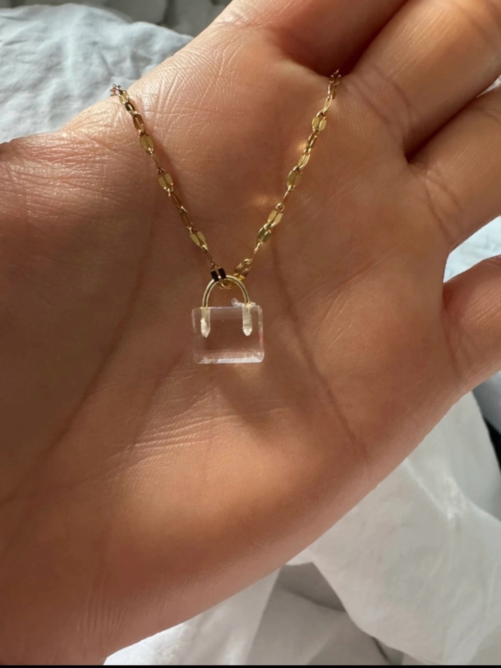 Gold Chain Necklace with Clear Mini Purse Pendant